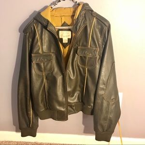Faux Leather Jacket with Hood. Stylish and Warm